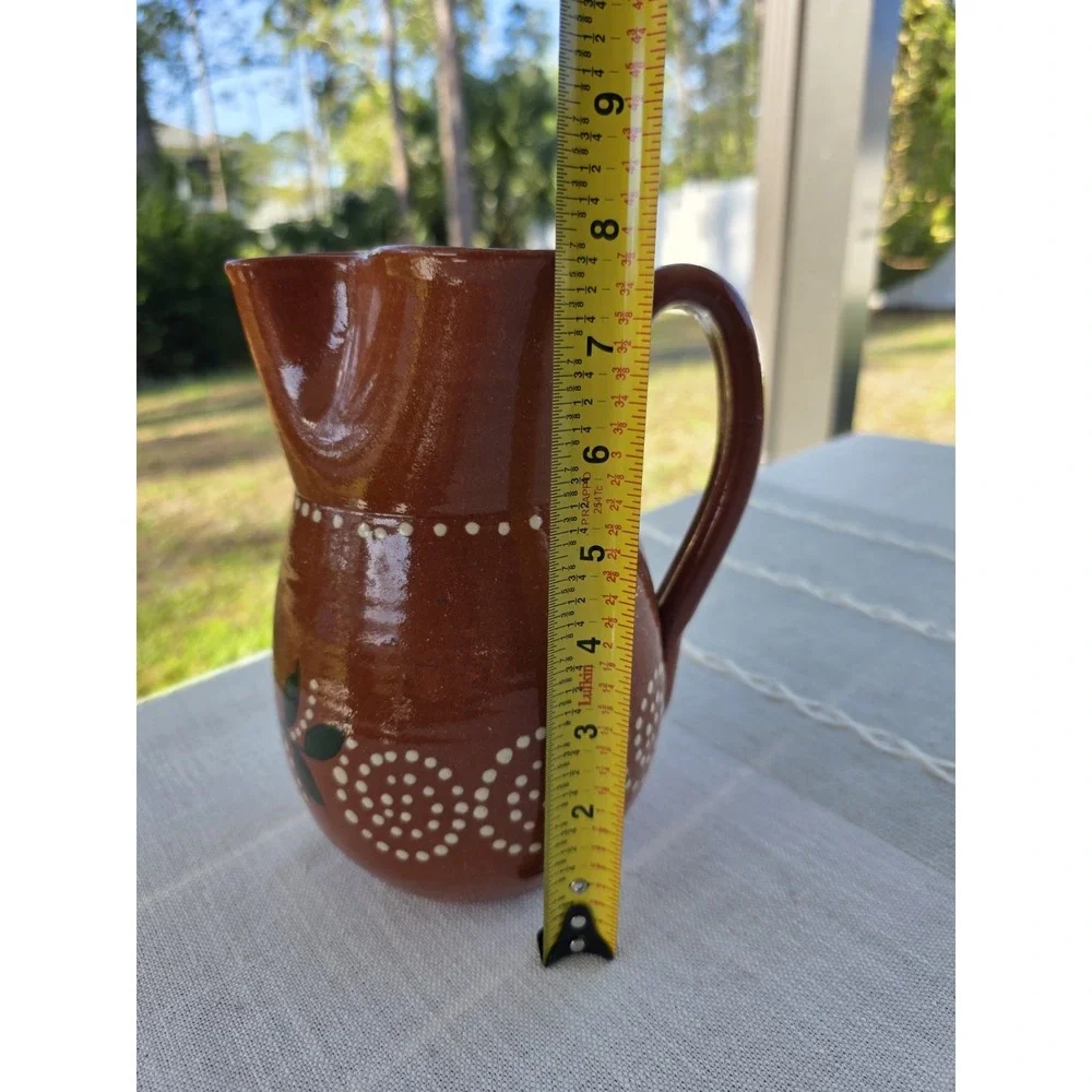 Handmade Redware Pottery Pitcher 8